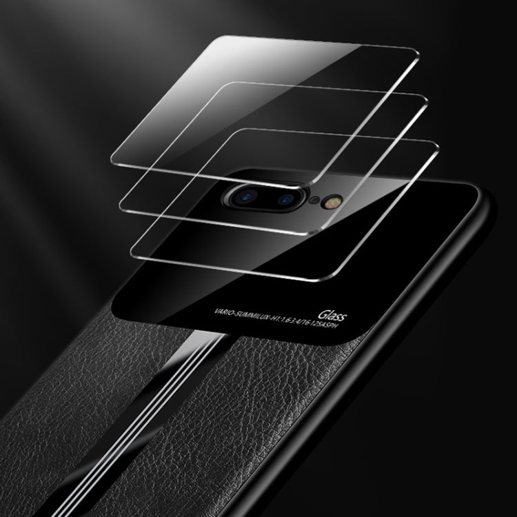 For iPhone 8 Plus / 7 Plus Leather Texture PU + Glass + TPU Shockproof Protective Case