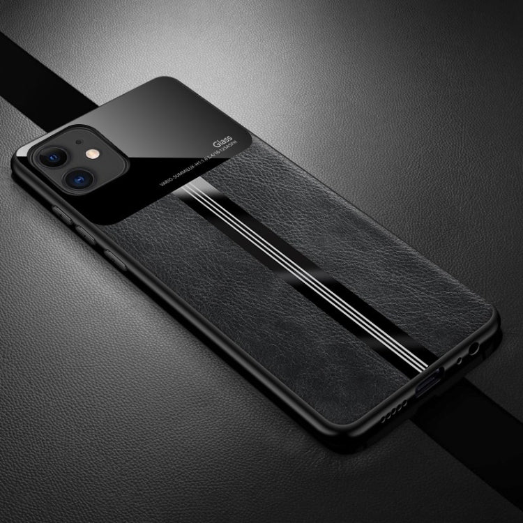 For iPhone 11 Leather Texture PU + Glass + TPU Shockproof Protective Case