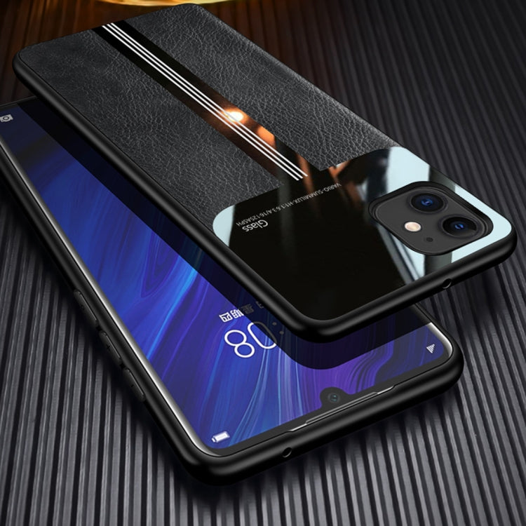 For iPhone 11 Leather Texture PU + Glass + TPU Shockproof Protective Case