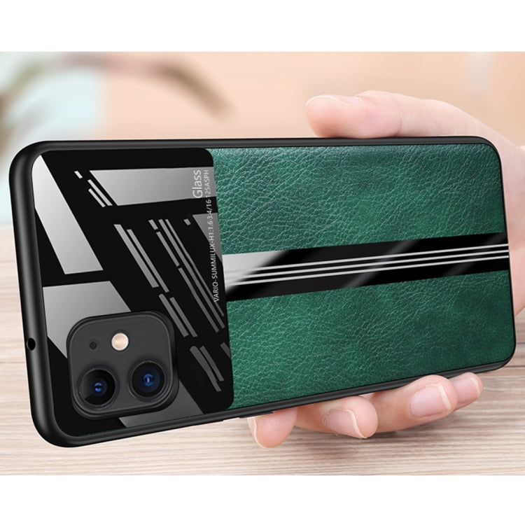 For iPhone 11 Leather Texture PU + Glass + TPU Shockproof Protective Case