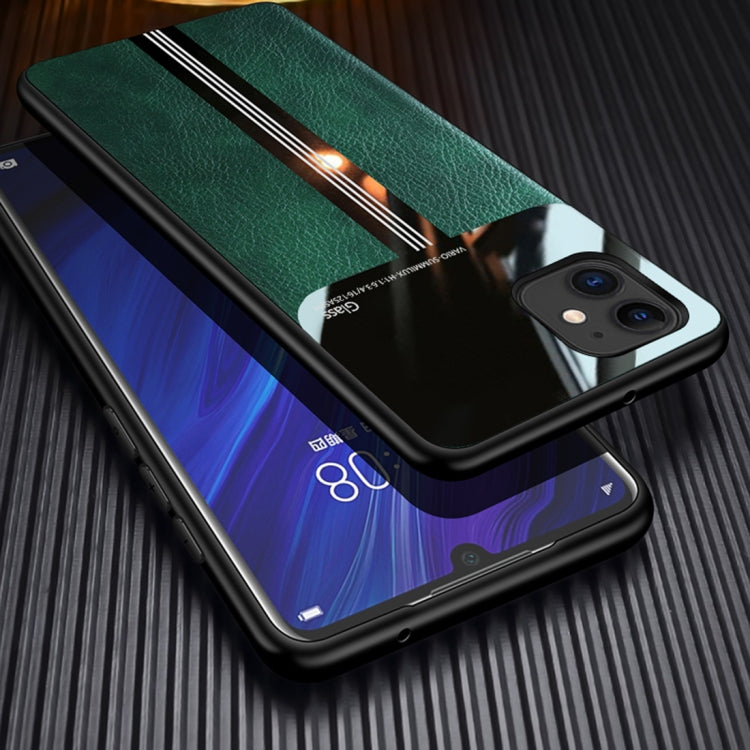 For iPhone 11 Leather Texture PU + Glass + TPU Shockproof Protective Case