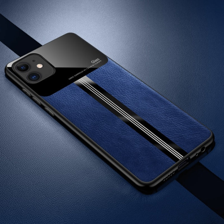 For iPhone 11 Leather Texture PU + Glass + TPU Shockproof Protective Case