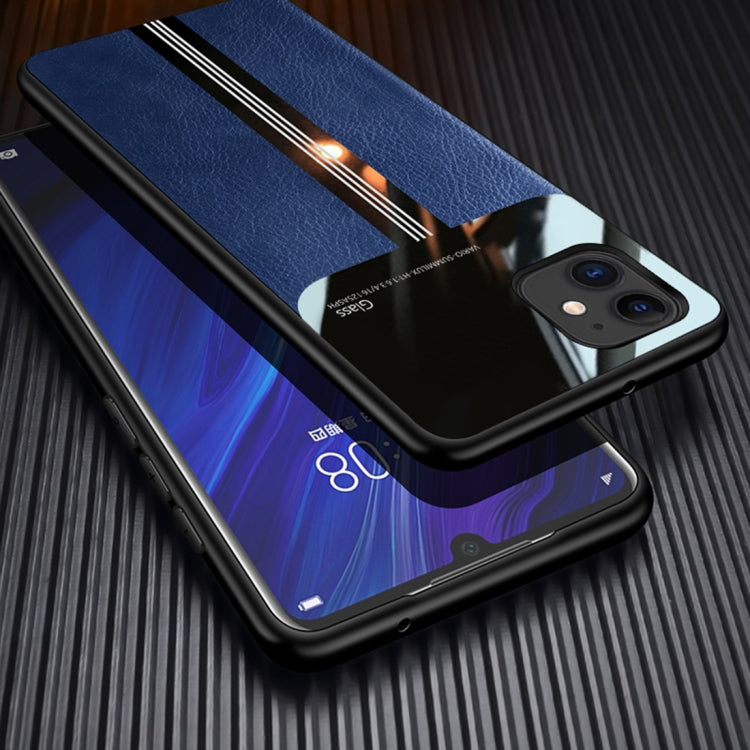 For iPhone 11 Leather Texture PU + Glass + TPU Shockproof Protective Case