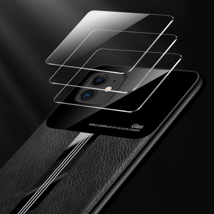 For iPhone 11 Leather Texture PU + Glass + TPU Shockproof Protective Case