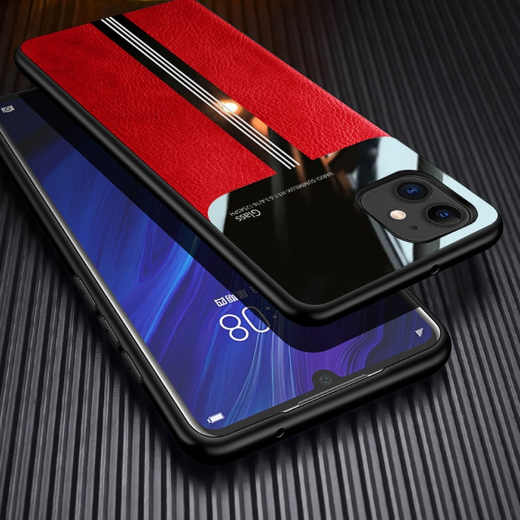 For iPhone 11 Leather Texture PU + Glass + TPU Shockproof Protective Case