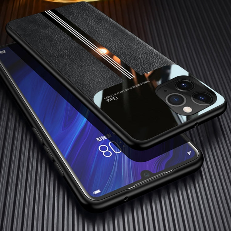 For iPhone 11 Pro Leather Texture PU + Glass + TPU Shockproof Protective Case