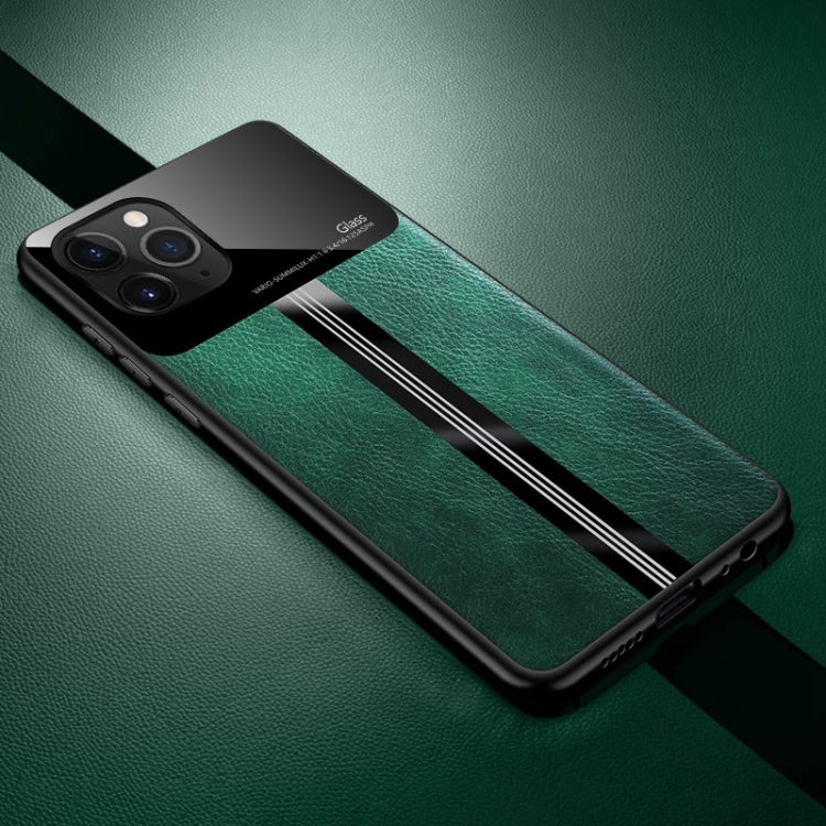 For iPhone 11 Pro Leather Texture PU + Glass + TPU Shockproof Protective Case