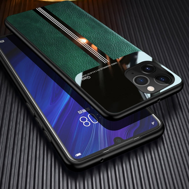 For iPhone 11 Pro Leather Texture PU + Glass + TPU Shockproof Protective Case