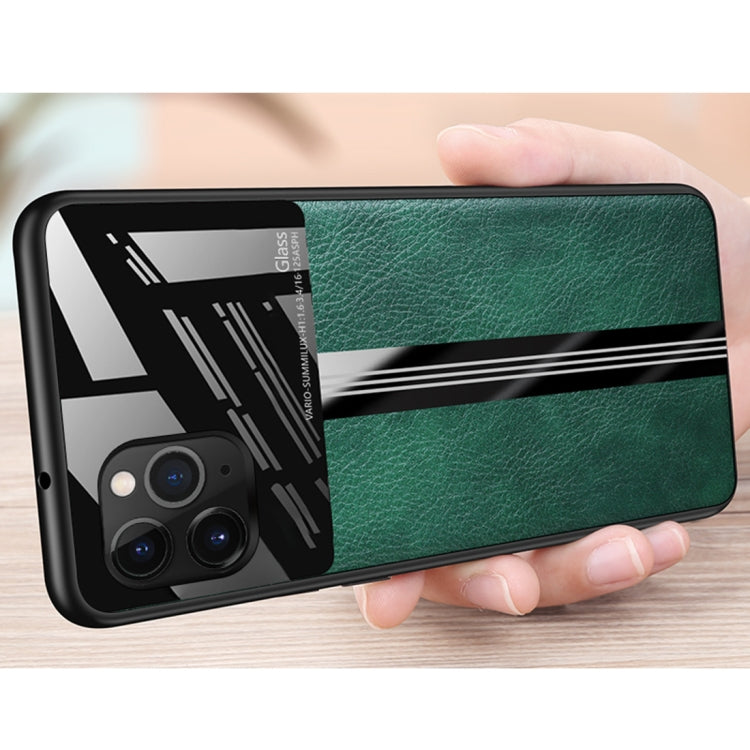 For iPhone 11 Pro Leather Texture PU + Glass + TPU Shockproof Protective Case