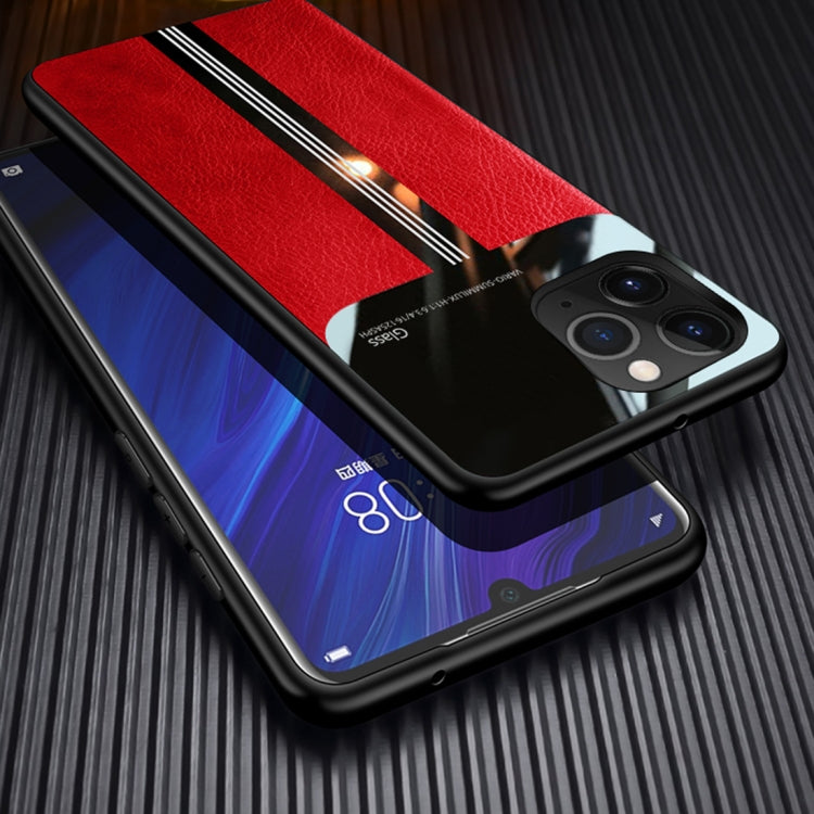 For iPhone 11 Pro Leather Texture PU + Glass + TPU Shockproof Protective Case
