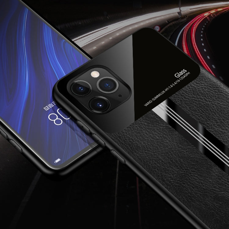 For iPhone 11 Pro Leather Texture PU + Glass + TPU Shockproof Protective Case