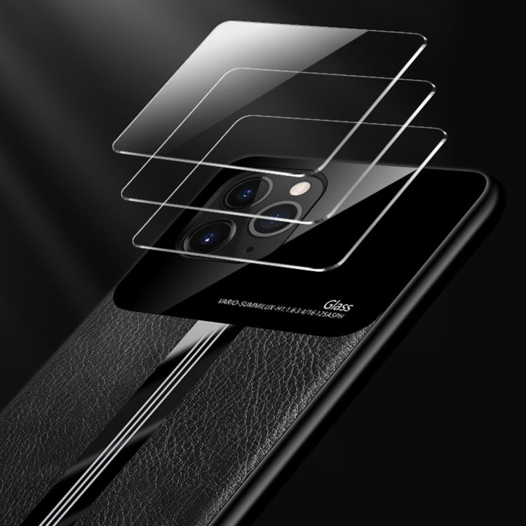 For iPhone 11 Pro Max Leather Texture PU + Glass + TPU Shockproof Protective Case
