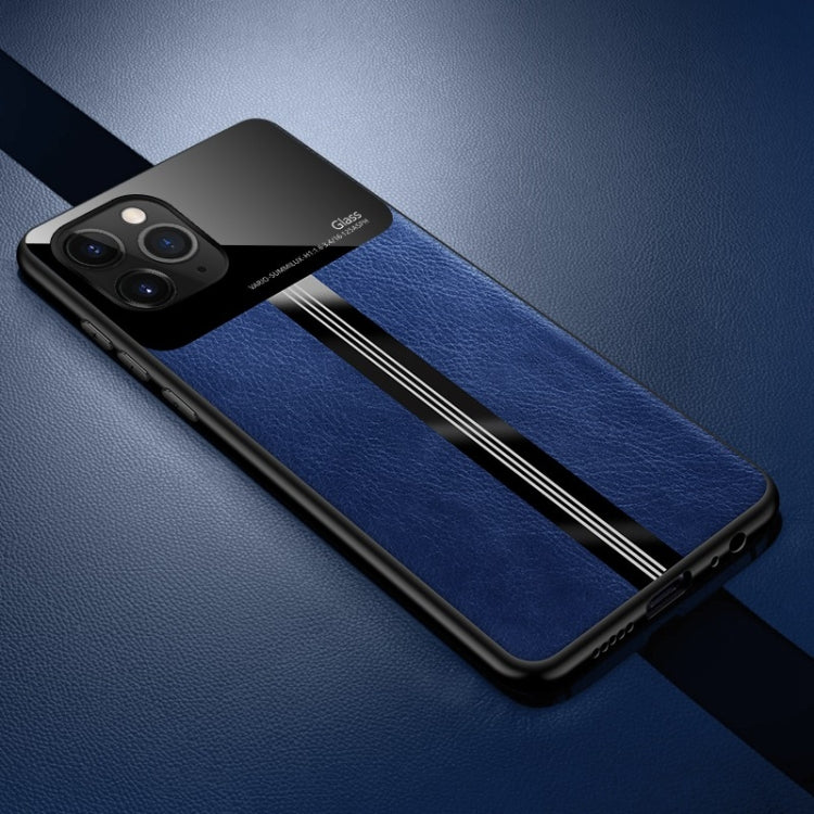 For iPhone 11 Pro Max Leather Texture PU + Glass + TPU Shockproof Protective Case
