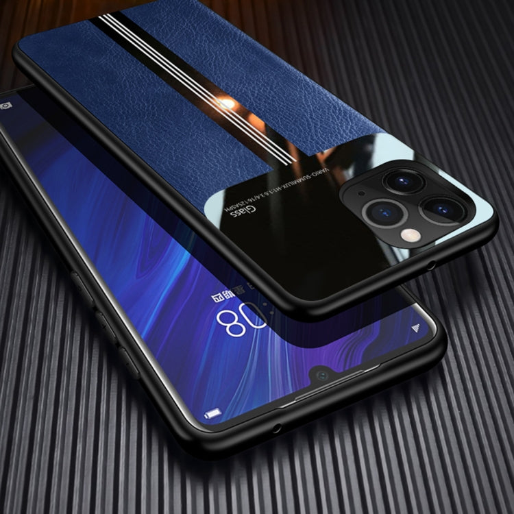 For iPhone 11 Pro Max Leather Texture PU + Glass + TPU Shockproof Protective Case