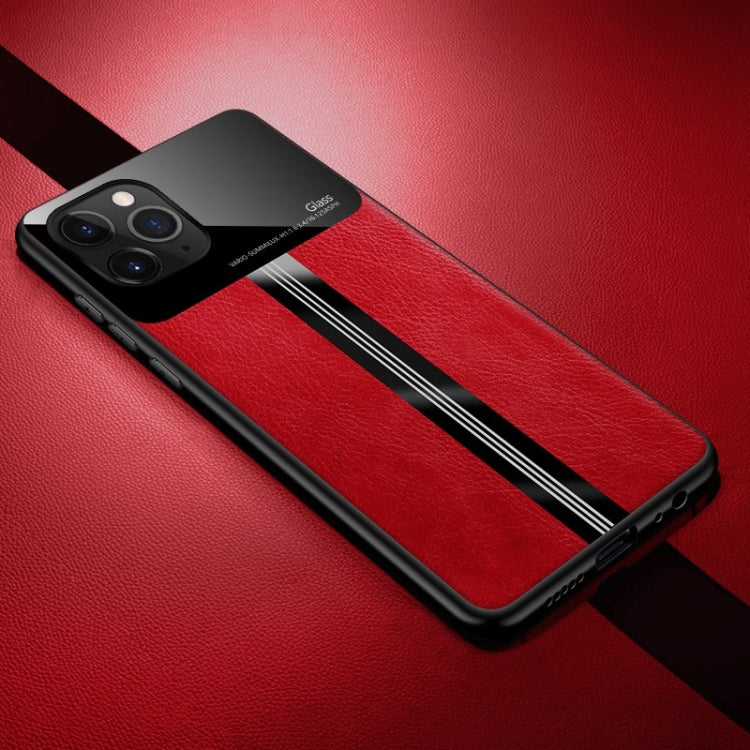 For iPhone 11 Pro Max Leather Texture PU + Glass + TPU Shockproof Protective Case