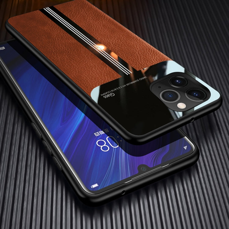 For iPhone 11 Pro Max Leather Texture PU + Glass + TPU Shockproof Protective Case