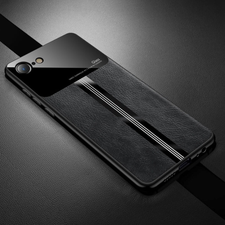 For iPhone SE 2022 / SE 2020 Leather Texture PU + Glass + TPU Shockproof Protective Case