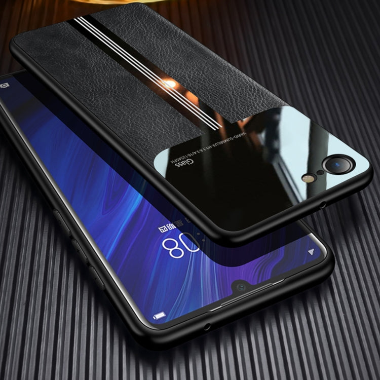 For iPhone SE 2022 / SE 2020 Leather Texture PU + Glass + TPU Shockproof Protective Case