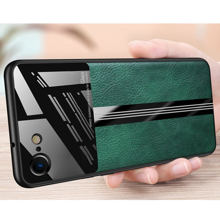 For iPhone SE 2022 / SE 2020 Leather Texture PU + Glass + TPU Shockproof Protective Case