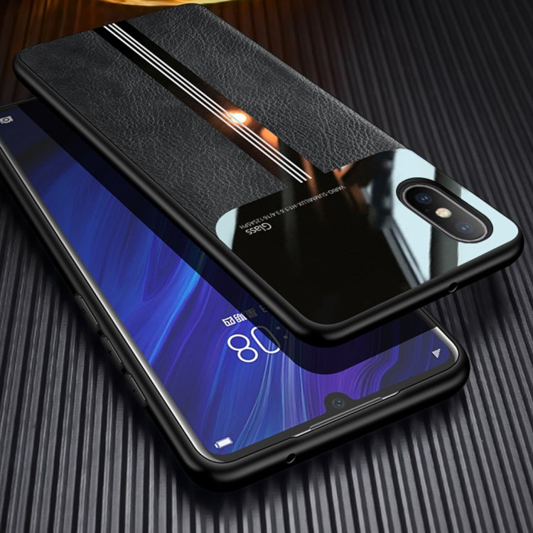 For iPhone X / XS Leather Texture PU + Glass + TPU Shockproof Protective Case