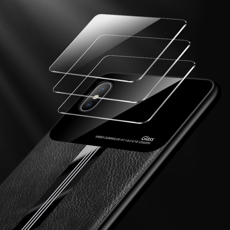 For iPhone X / XS Leather Texture PU + Glass + TPU Shockproof Protective Case