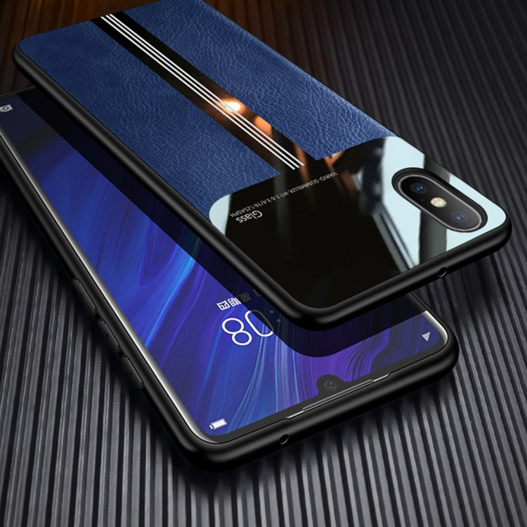 For iPhone X / XS Leather Texture PU + Glass + TPU Shockproof Protective Case
