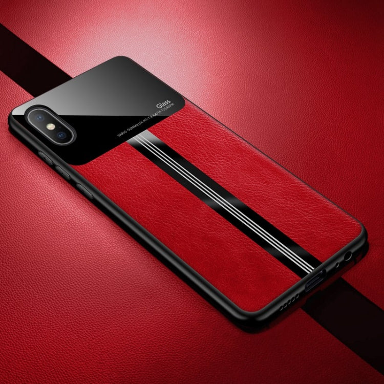 For iPhone X / XS Leather Texture PU + Glass + TPU Shockproof Protective Case