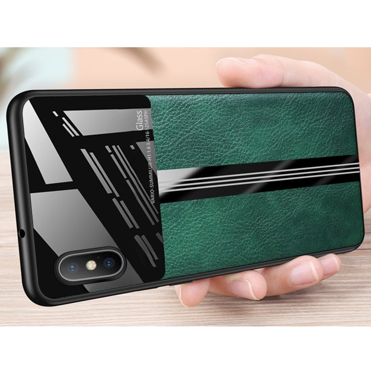 For iPhone X / XS Leather Texture PU + Glass + TPU Shockproof Protective Case