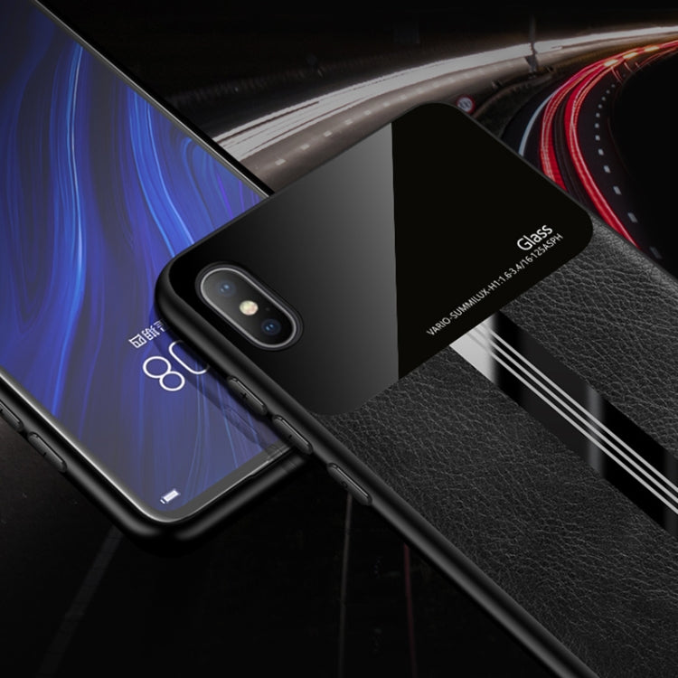 For iPhone X / XS Leather Texture PU + Glass + TPU Shockproof Protective Case