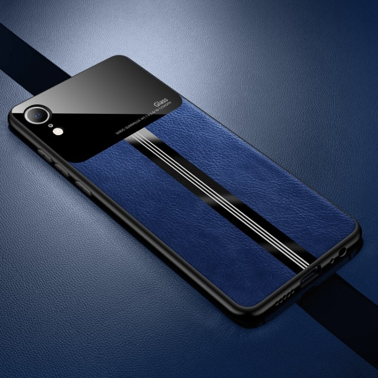 For iPhone XR Leather Texture PU + Glass + TPU Shockproof Protective Case