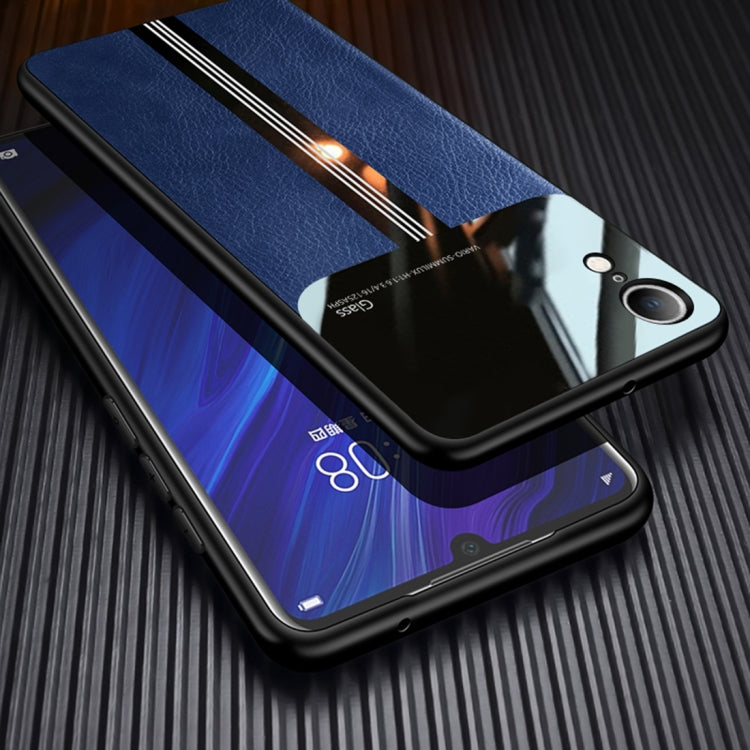 For iPhone XR Leather Texture PU + Glass + TPU Shockproof Protective Case