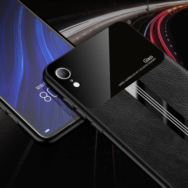 For iPhone XR Leather Texture PU + Glass + TPU Shockproof Protective Case