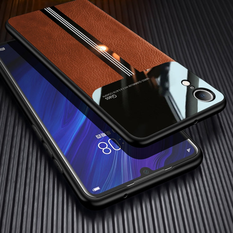 For iPhone XR Leather Texture PU + Glass + TPU Shockproof Protective Case