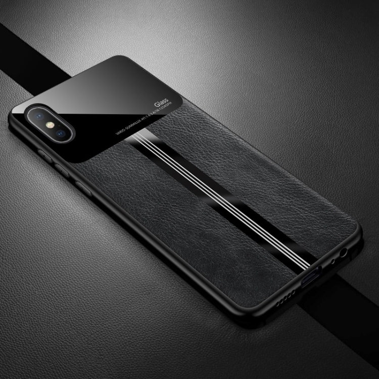 For iPhone XS Max Leather Texture PU + Glass + TPU Shockproof Protective Case