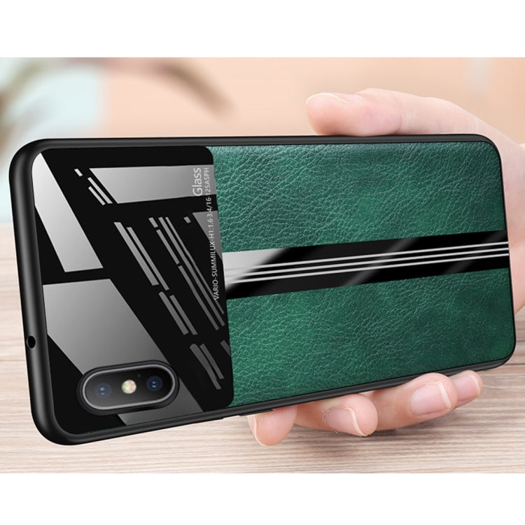 For iPhone XS Max Leather Texture PU + Glass + TPU Shockproof Protective Case
