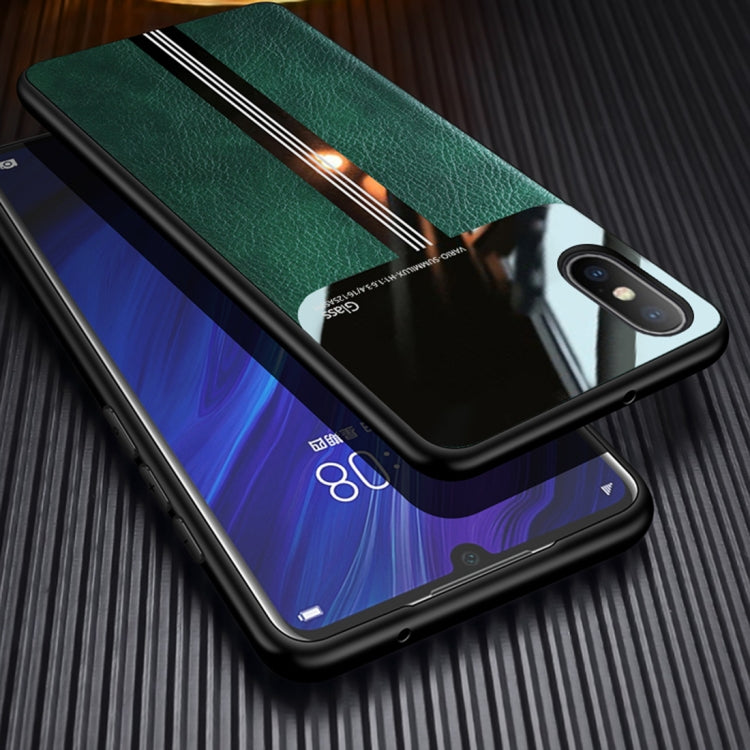 For iPhone XS Max Leather Texture PU + Glass + TPU Shockproof Protective Case