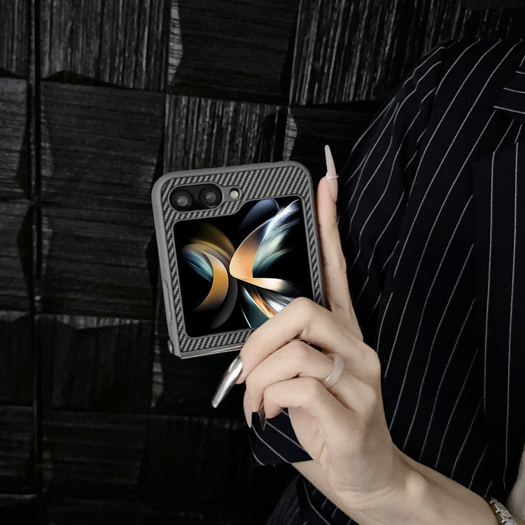 For Samsung Galaxy Z Flip6 / Flip7 FE Carbon Fiber Foldable Leather Phone Case with Stand