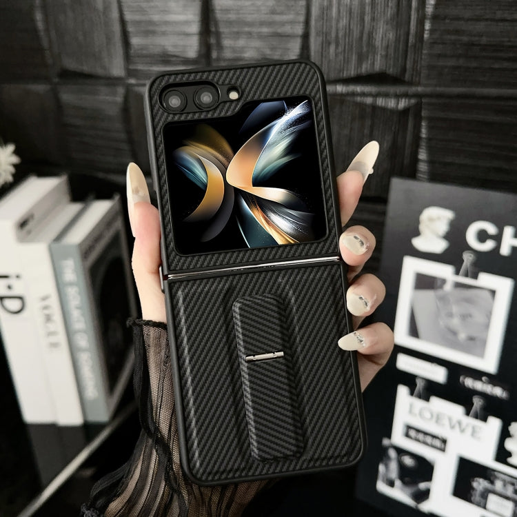 For Samsung Galaxy Z Flip5 5G Carbon Fiber Foldable Leather Phone Case with Stand