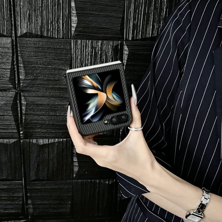 For Samsung Galaxy Z Flip5 5G Carbon Fiber Foldable Leather Phone Case with Stand
