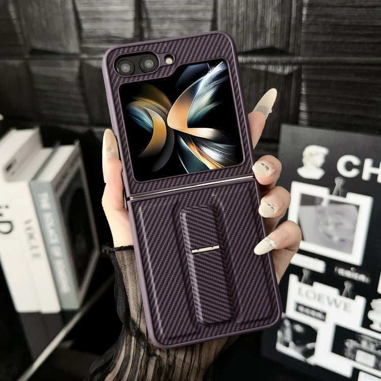For Samsung Galaxy Z Flip5 5G Carbon Fiber Foldable Leather Phone Case with Stand