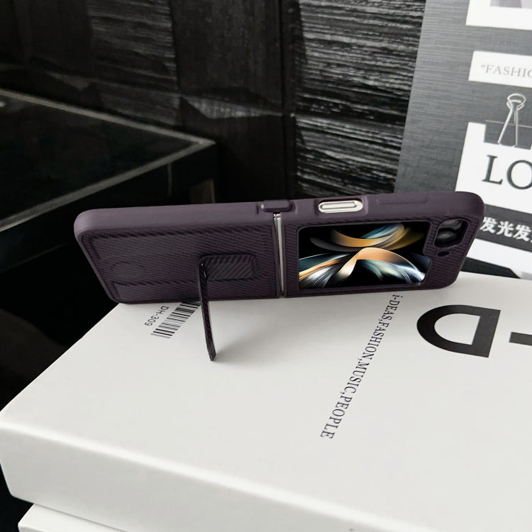 For Samsung Galaxy Z Flip5 5G Carbon Fiber Foldable Leather Phone Case with Stand