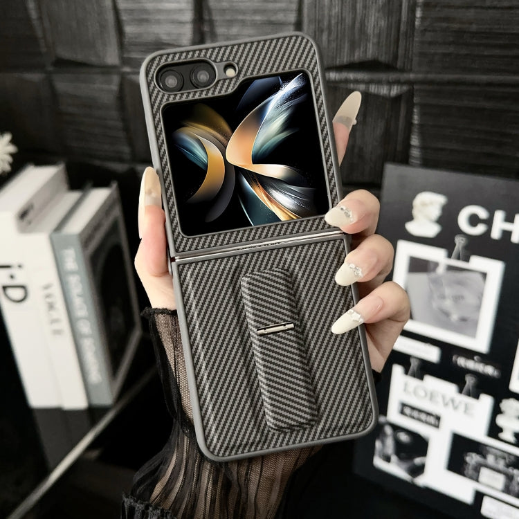For Samsung Galaxy Z Flip5 5G Carbon Fiber Foldable Leather Phone Case with Stand