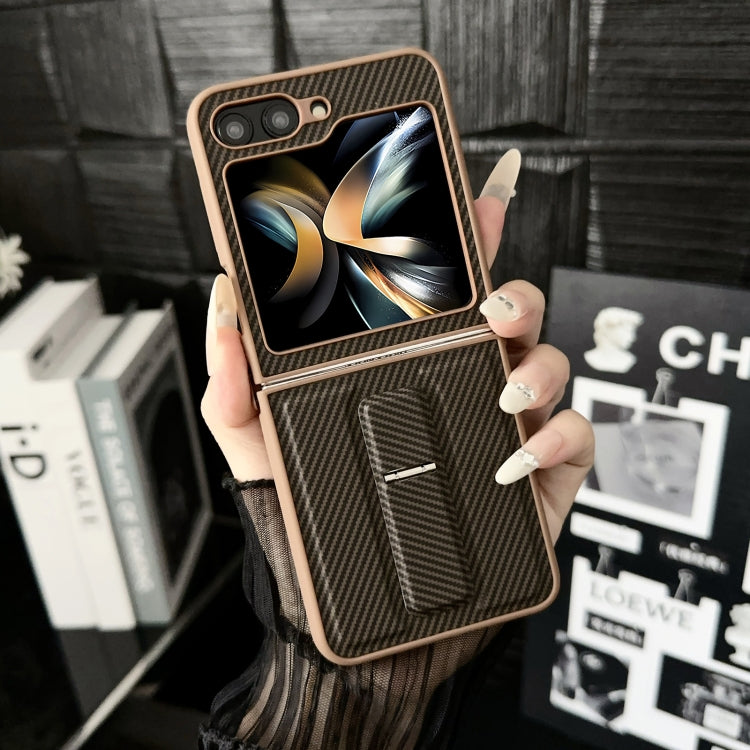 For Samsung Galaxy Z Flip5 5G Carbon Fiber Foldable Leather Phone Case with Stand