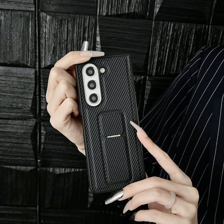 For Samsung Galaxy Z Fold6 5G Carbon Fiber Foldable Leather Phone Case with Stand