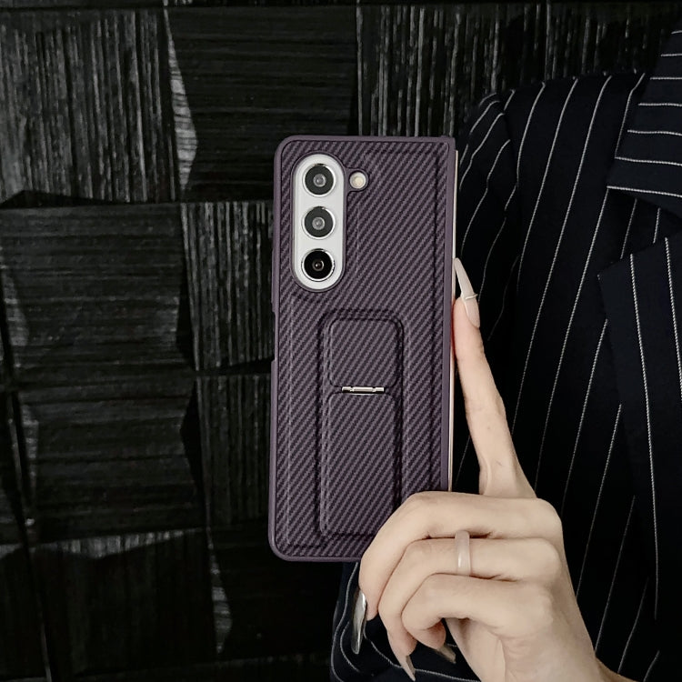 For Samsung Galaxy Z Fold6 5G Carbon Fiber Foldable Leather Phone Case with Stand
