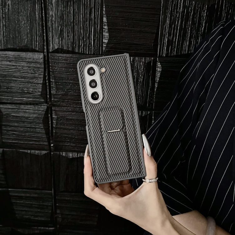 For Samsung Galaxy Z Fold6 5G Carbon Fiber Foldable Leather Phone Case with Stand
