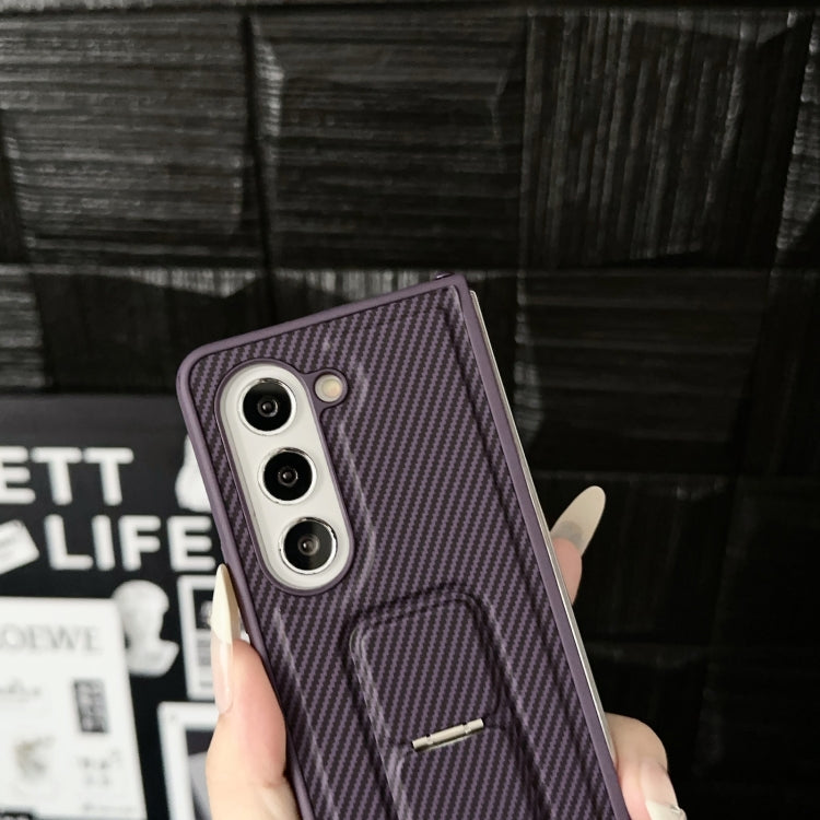 For Samsung Galaxy Z Fold6 5G Carbon Fiber Foldable Leather Phone Case with Stand