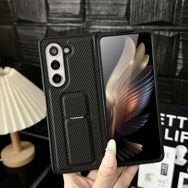 For Samsung Galaxy Z Fold4 5G Carbon Fiber Foldable Leather Phone Case with Stand