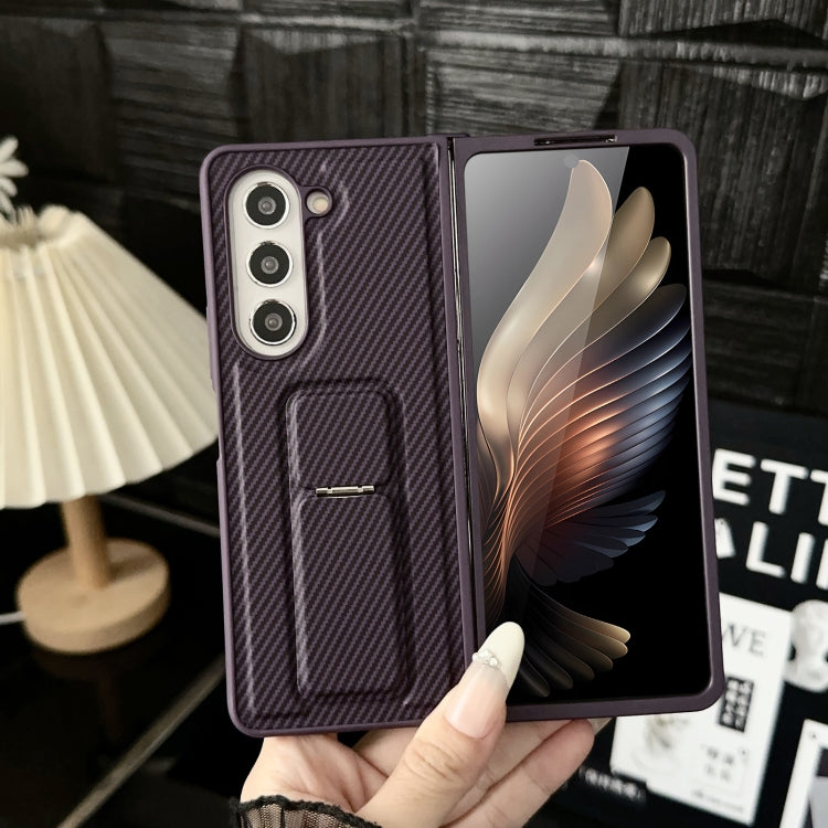 For Samsung Galaxy Z Fold4 5G Carbon Fiber Foldable Leather Phone Case with Stand