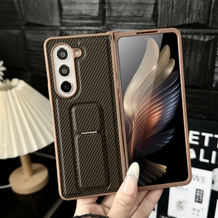 For Samsung Galaxy Z Fold4 5G Carbon Fiber Foldable Leather Phone Case with Stand